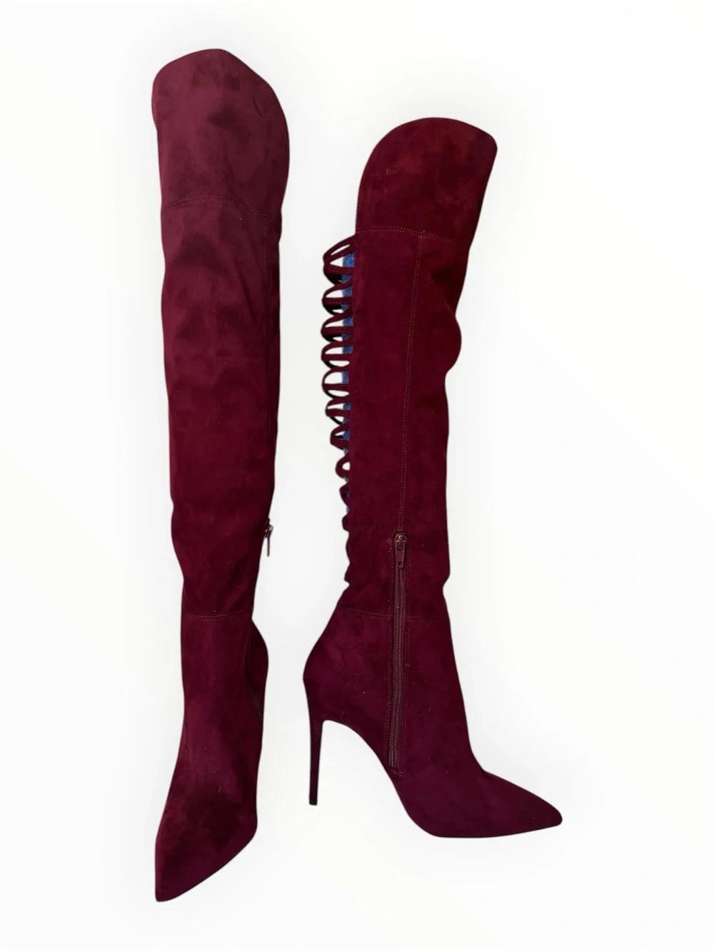 BOLD Aldo Burgundy Over-the-Knee Lace-Up Suede Stiletto Boots | Size 7.5
